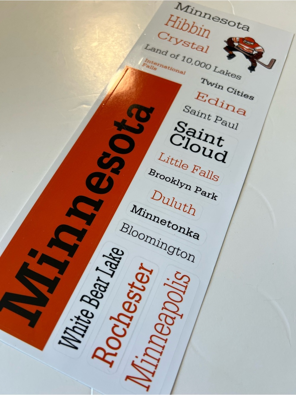 Minnesota City Names Decorative Sticker Sheet - Orange and Black